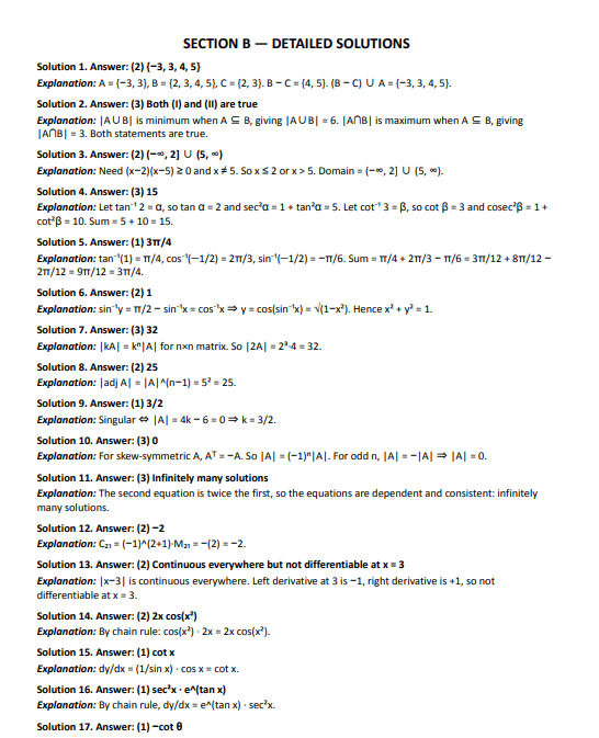 KCET 2026 Math Mock Test with Solutions - Best for Last Minute Practice
