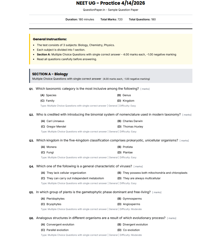 NEET 2026 Mock Test with Solutions - Set of 3 Papers PDF - Best for Last Minute Practice