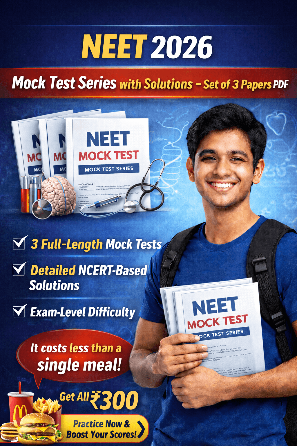 NEET 2026 Mock Test with Solutions - Set of 3 Papers PDF - Best for Last Minute Practice